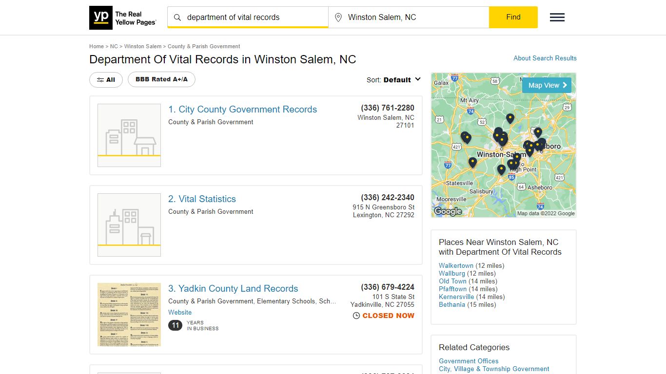 Department Of Vital Records in Winston Salem, NC - Yellow Pages