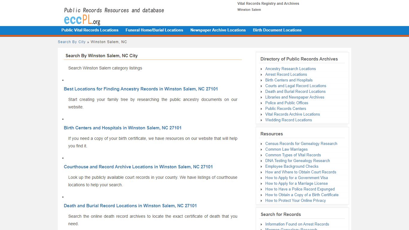 Vital Records Registry in Winston Salem, NC - eccpl.org